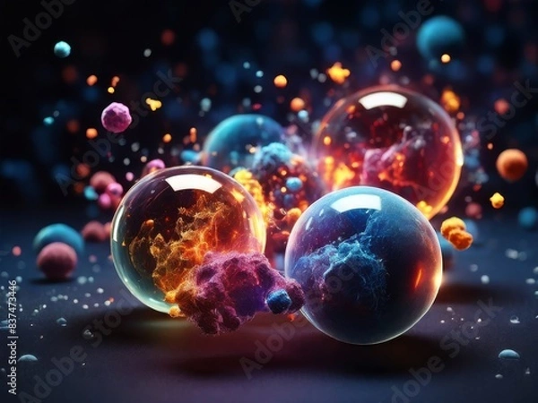 Fototapeta illustration of matter and antimatter particles interacting.