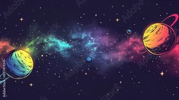 Fototapeta Colorful space galaxy cloud nebula in light crimson and light azure, glowing color in sky space, universe science astronomy background wallpaper illustration, 