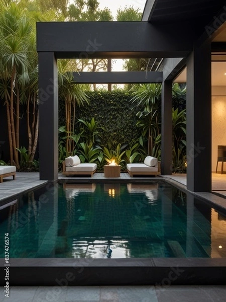 Fototapeta modern concept architecture of pool in the backyard