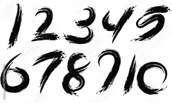 Fototapeta number Brush strokes paint - number Vector paintbrush, Set of decorative numbers drawn by hand with ink, Vector set of calligraphic hand written numbers. Design elements, brush lettering.
