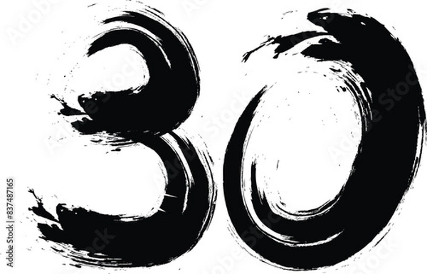 Fototapeta number 30 Brush strokes paint - number Vector paintbrush, 30 ,Number ,grunge brush freestyle font, designed using black and white handwriting line shape, logo, symbol, icon, graphic, vector.