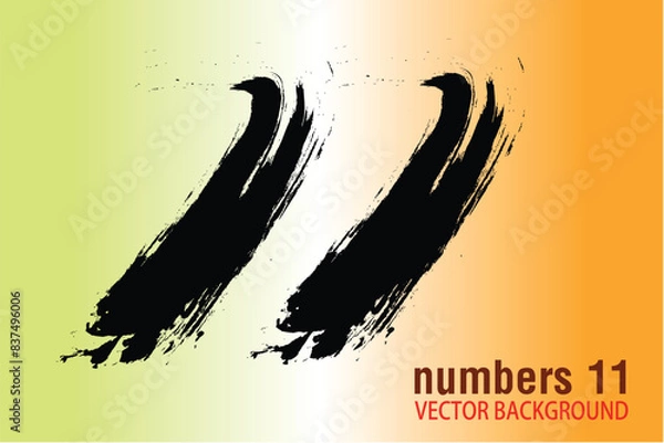 Fototapeta numbers 11 written with a brush vector, 11 Years Anniversary Celebration Vector Template, 11 number logo design, 11th birthday, Black Lettering Numbers brush drawing hand drawn sketch, black number,