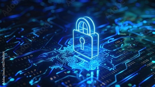 Fototapeta Padlock secure digital encryption