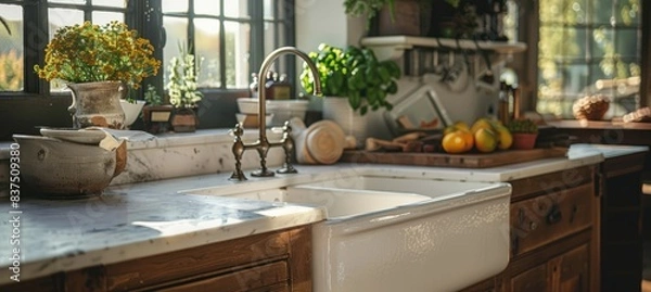 Fototapeta Classic style kitchen sink. Generative AI technology.	
