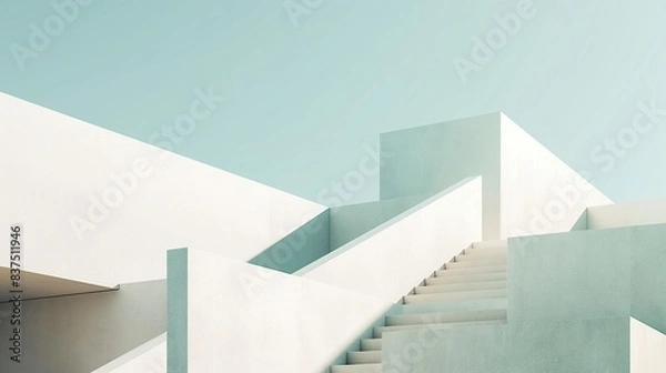 Obraz Minimalist Architecture Desktop Wallpaper: Abstract Colorful Cubes, Lines, and Negative Space in Monochrome Hues