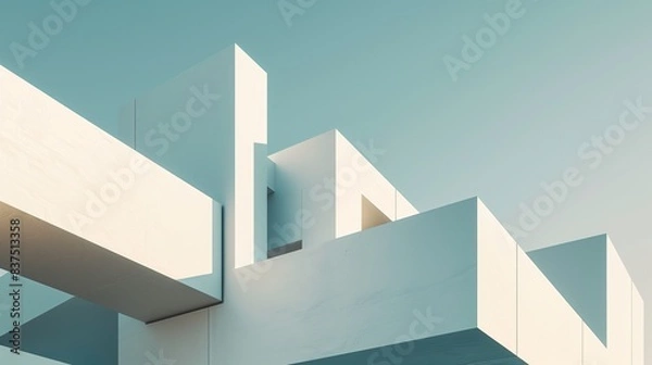 Obraz Minimalist Architecture Desktop Wallpaper: Abstract Colorful Cubes, Lines, and Negative Space in Monochrome Hues