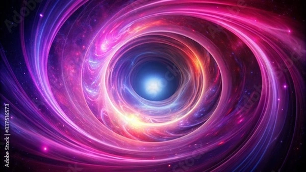 Fototapeta Vibrant pink and purple vortex swirls on a dark background, encircled by a crisp white circle, evoking a sense of cosmic energy and mystique.