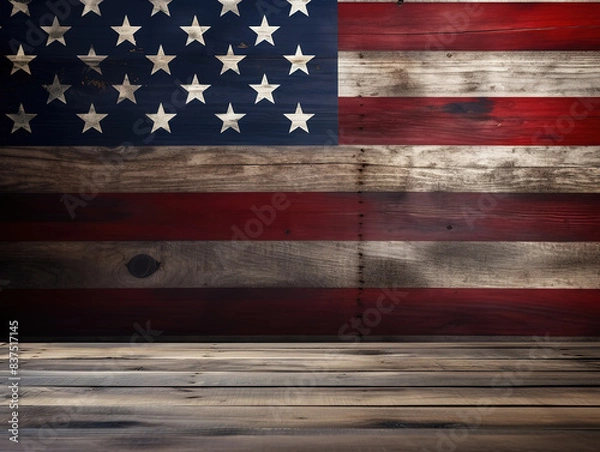 Fototapeta Gorgious Top view small usa flags with copy-space