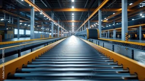 Fototapeta Modern Automated Conveyor Belt System in a High-Tech Manufacturing Facility