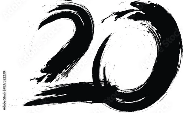 Fototapeta number 20 Brush strokes paint - number Vector paintbrush, 20 ,Number ,grunge brush freestyle font, designed using black and white handwriting line shape, logo, symbol, icon, graphic, vector.