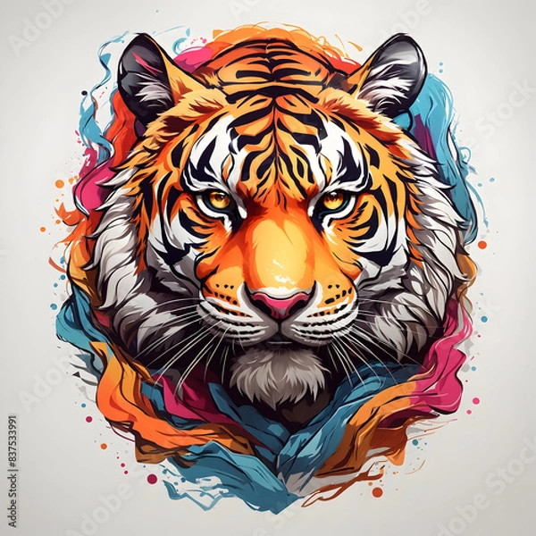Obraz Hand drawn a tiger head mascot logo with colorful style for t-shirt design