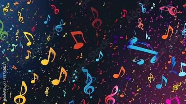 Fototapeta A colorful background with many musical notes scattered throughout