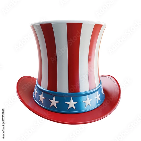 Fototapeta 3D Uncle Sam Hat on Solid White Background Single Object