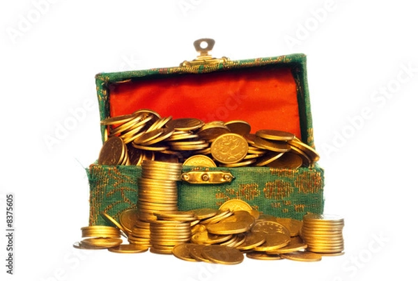 Obraz gold coins in a chest isolated on white