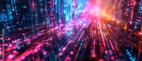 Fototapeta futuristic tech data security scene with neon lights and holographic displays, featuring an advanced gaming setup