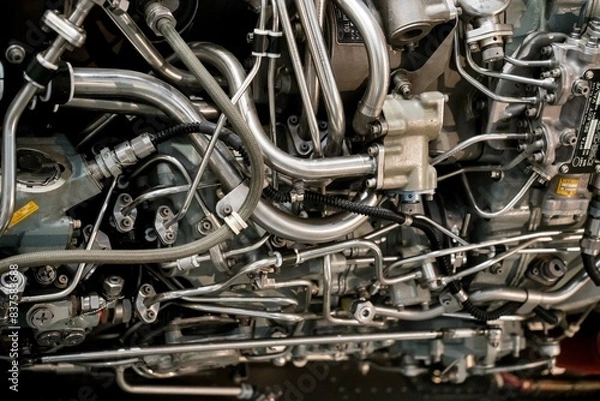 Fototapeta ジェットエンジンの複雑な配管構造

