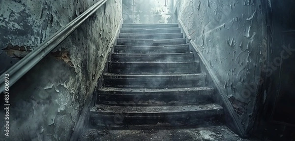 Fototapeta Dark and mysterious staircase leading into the unknown.