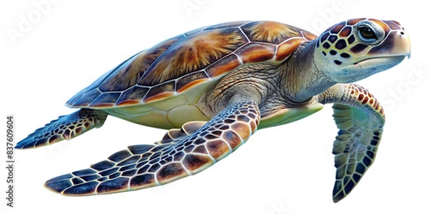 Fototapeta  Sea turtle isolated white background PNG. AI GENERATED
