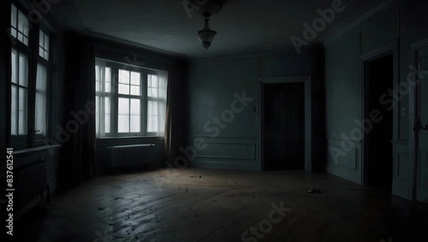 Fototapeta The unsettling vibe of a dim, foreboding room devoid of life, where the air is thick with a sense of impending dread and the unknown ai_generated