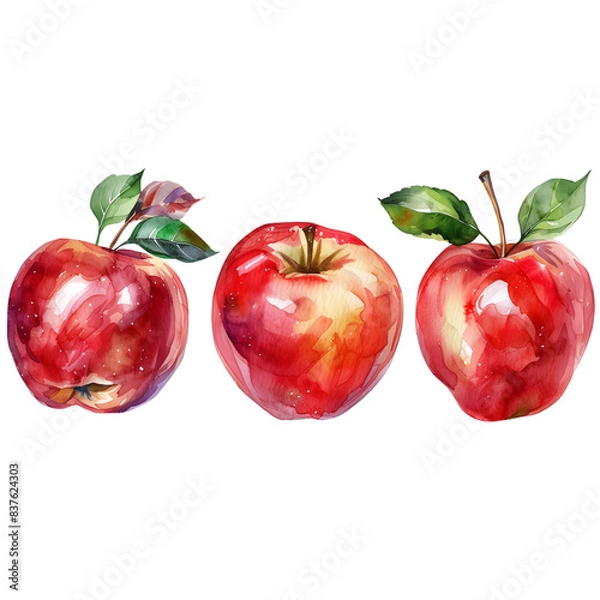 Fototapeta Set  Apple on a white background watercolor hand drawing
