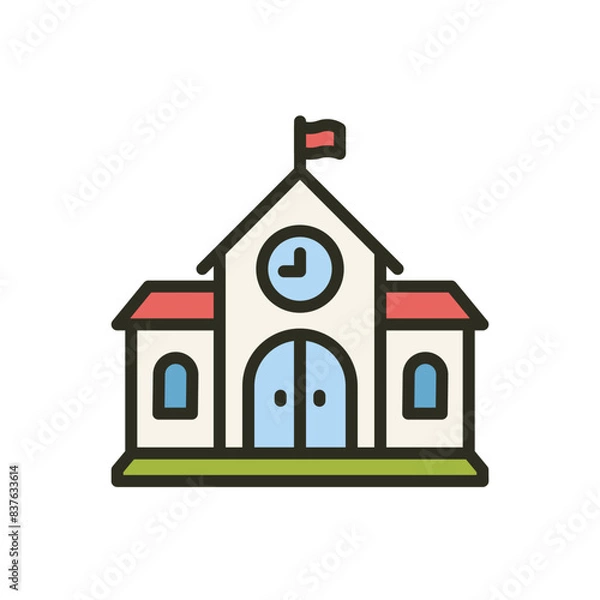 Fototapeta School building minimal icon. College institution, university vector web icon concept. Vector illustration