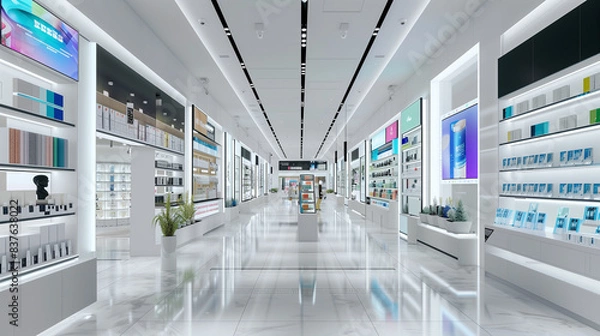 Obraz A large store with many shelves and displays of electronics