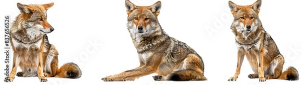 Fototapeta Three Coyotes Sitting on White Background