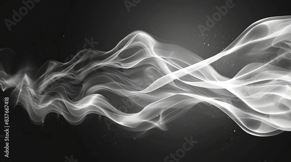 Fototapeta Abstract patterns of white smoke, flowing elegantly on a classic black background, creating a mesmerizing visual effect