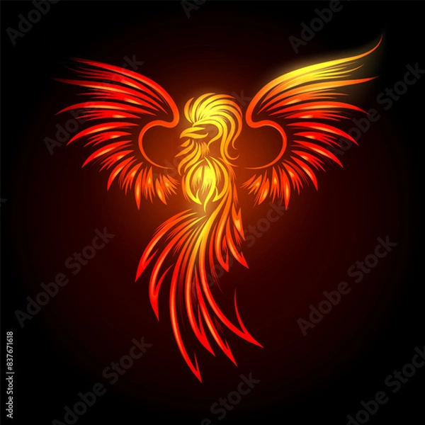 Fototapeta Rising Phoenix Mythological Bird in Flame Emblem