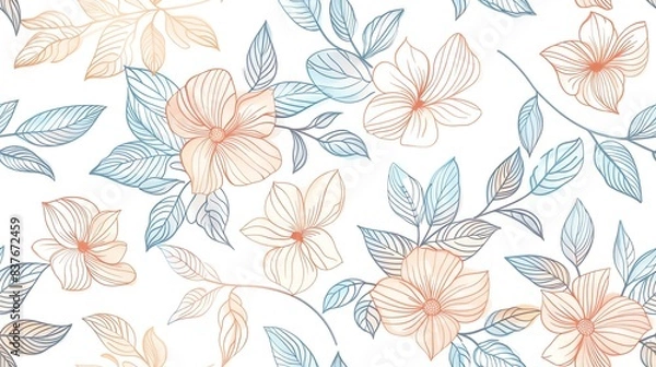 Fototapeta Seamless pastel colored floral and bicolor patterns for fabrics, curtains, bed sheets, tablecloths, and for printing on clothing.