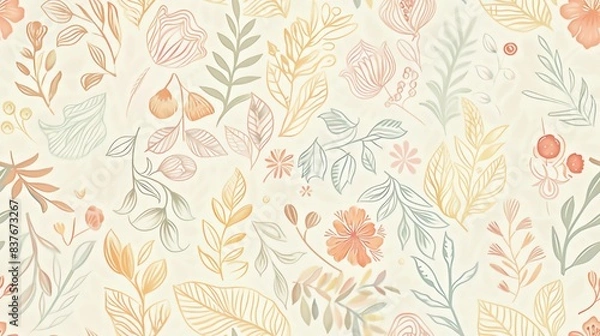 Fototapeta Seamless pastel colored floral and bicolor patterns for fabrics, curtains, bed sheets, tablecloths, and for printing on clothing.