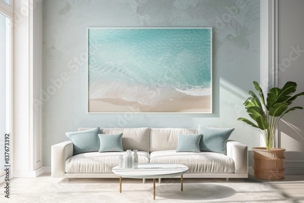 Fototapeta Coastal-Themed Living Room with Ocean frame photo
