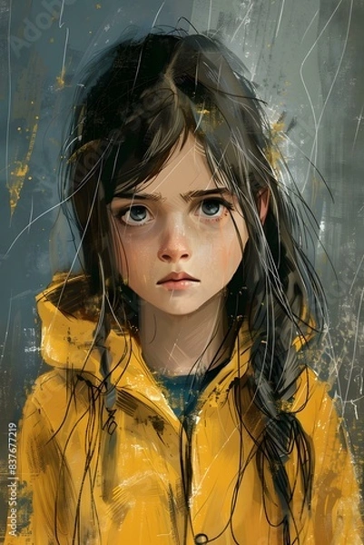 Obraz portrait of a girl in a yellow raincoat
