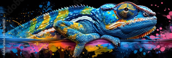 Obraz chameleon in neon colors in a pop art style