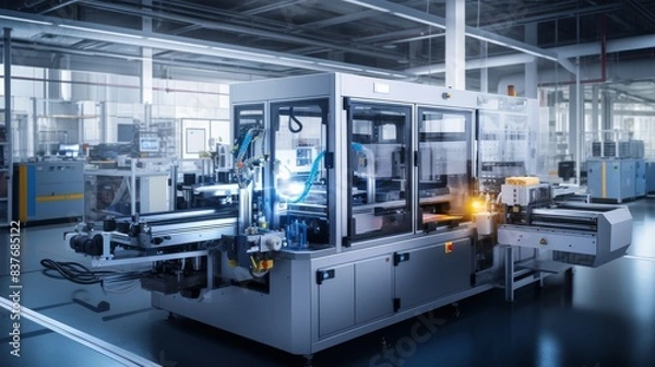 Fototapeta CloseUp View of EV Battery Cell Assembly Process Generative AI