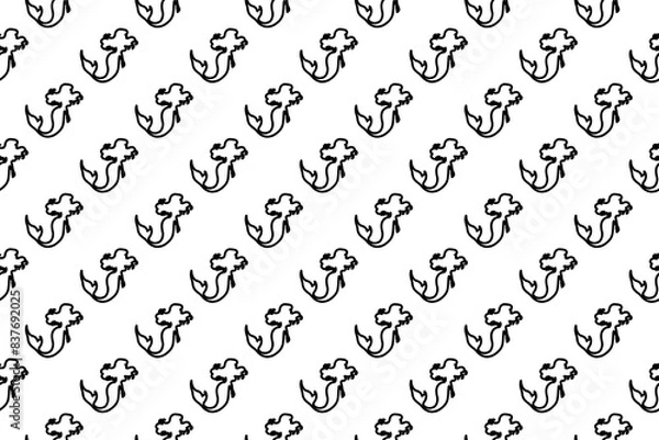 Fototapeta Seamless pattern completely filled with outlines of mermaid symbols. Elements are evenly spaced. Illustration on transparent background