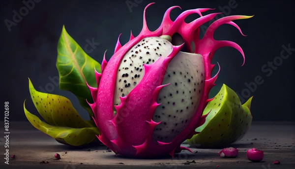 Fototapeta Abstract dragon fruit, Pitaya, Hylocereus and Stenocereus isolated on gradient background. Generative AI illustration