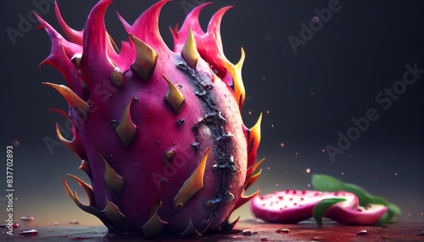Fototapeta Abstract dragon fruit, Pitaya, Hylocereus and Stenocereus isolated on gradient background. Generative AI illustration