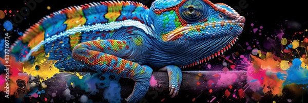 Obraz chameleon in neon colors in a pop art style