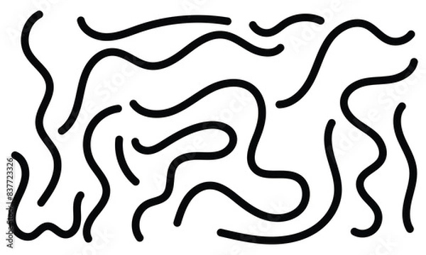 Fototapeta Organic irregular bold lines seamless pattern. Vector wavy strokes ornament. Abstract background with white artboard.	
