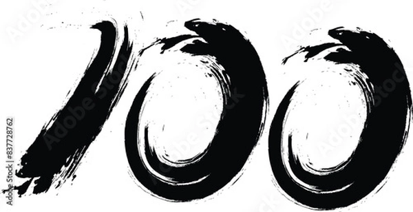 Fototapeta  number 100 with paint brush strokes,  100 ,Number ,grunge brush freestyle font, designed using black and white handwriting line shape, logo, symbol, icon, graphic, vector.