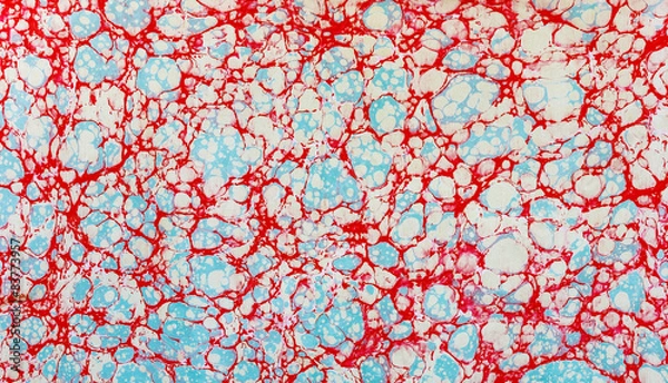 Obraz red blue white spotted ebru