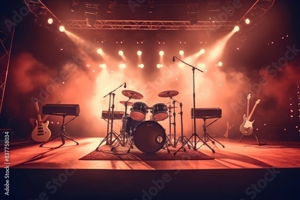 Fototapeta Dynamic Concert Stage with Instruments