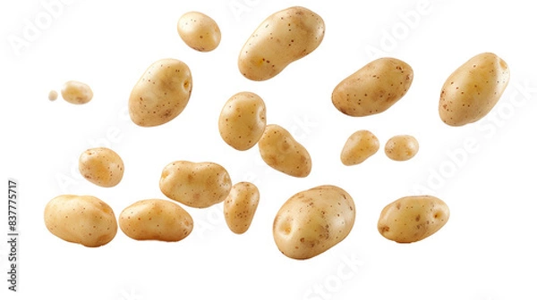 Fototapeta Falling potatoes isolated on transparent background