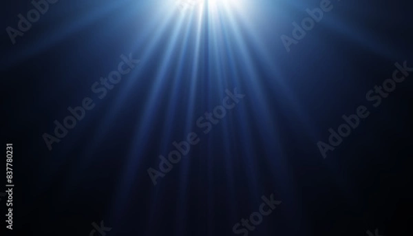 Fototapeta Top center blue light flare or glare for project overlay screen effect above for luxury premium product design. Spotlight illuminates the stage. effect element 3d render illustration.