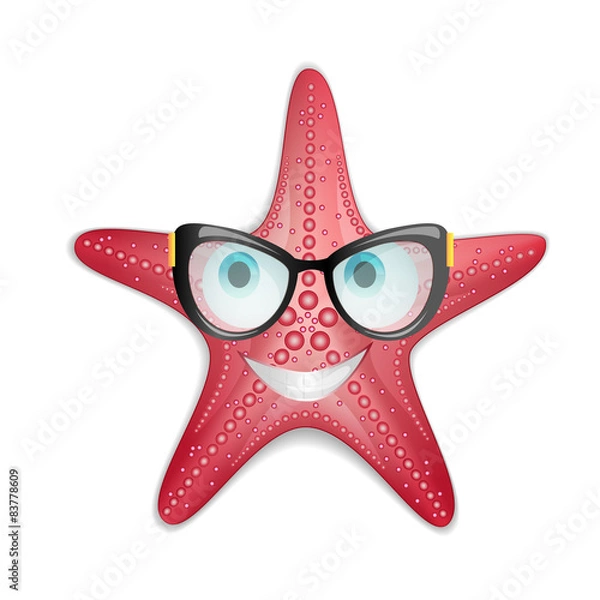 Obraz Starfish  with glasses isolated on white background