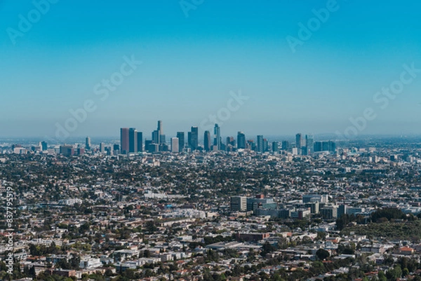 Fototapeta Skyline of Downtown Los Angeles, Griffith Observatory, California. Los Angeles, often referred to by its initials L.A., is the most populous city in the U.S. state of California.