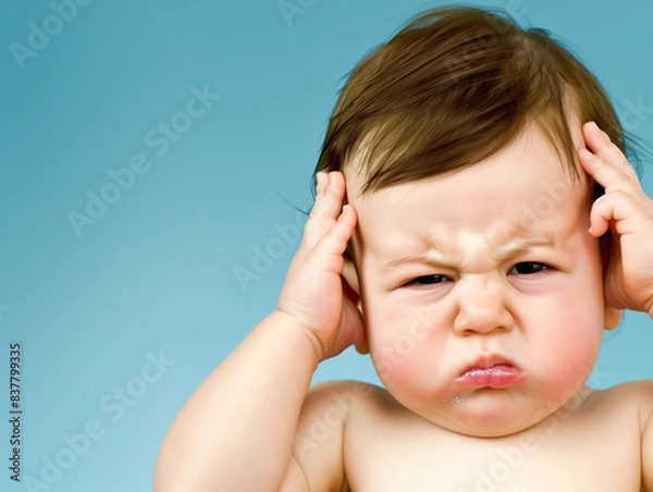 Obraz baby crying, upset, annoying, mad, baby feel emotional, sad, cry, baby doesn't want to hear, don't want to hear, noisy