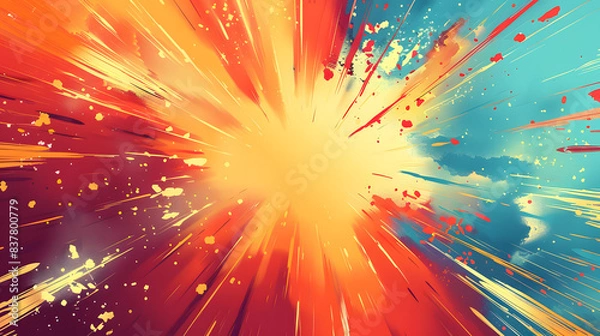 Fototapeta An abstract background with a dynamic, explosion-like pattern. Use bright, vibrant colors and sharp, radiating lines to create a composition that feels energetic and powerful.