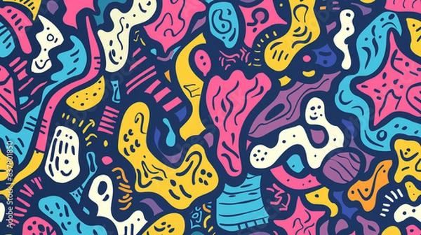 Fototapeta Fun doodle pattern background with abstract shapes